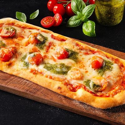 Pizze - Pizza alla Pala Pomodoro, Mozzarella e Pesto
