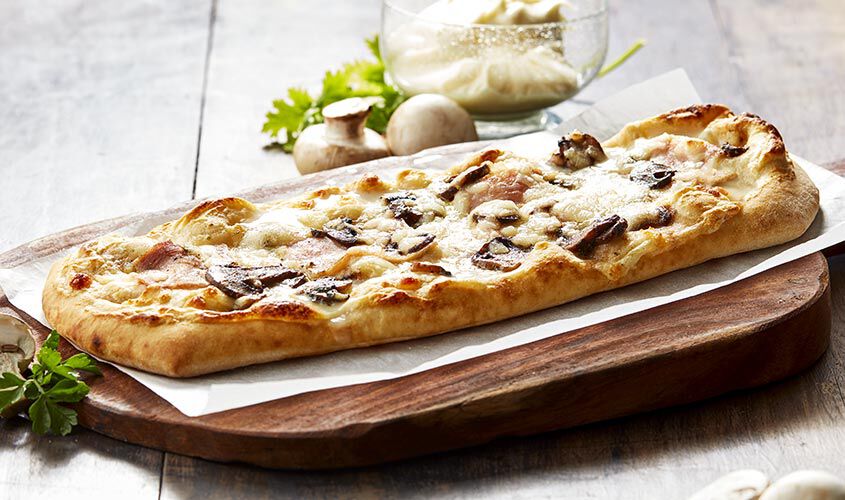 Pizzas - Pizza alla Pala Prosciutto Cotto, Funghi e Mascarpone