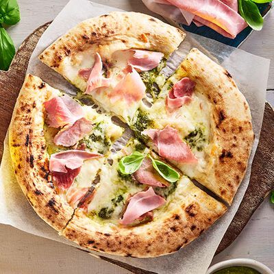 Pizze - Pizza Bianca prosciutto e basilico