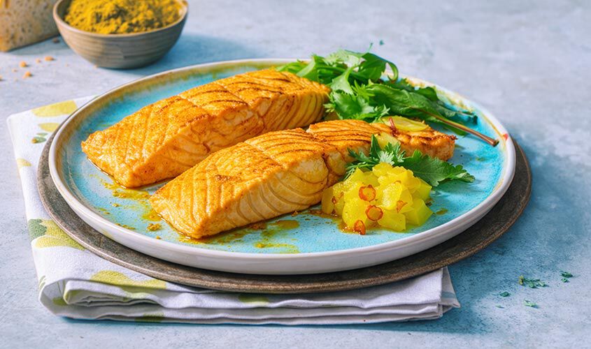 Panati / Preparati - Filetti di Salmone al Curry e all'Ananas (con la Pelle)