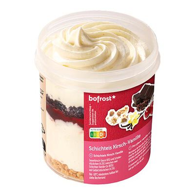 Vaschette - Couches de glace &agrave; la vanille et sauce cerise