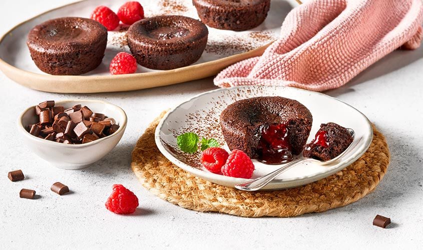 Fette / Mini Torte - -20% C&oelig;urs coulants au chocolat et &agrave; la framboise
