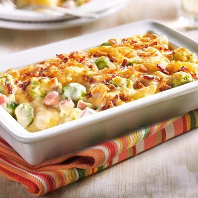 Specialità in Padella - Gratin de choux de Bruxelles et viande Kassler