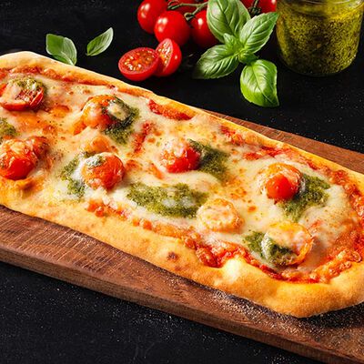 Pizze - Pizza alla Pala Pomodoro, Mozzarella e Pesto