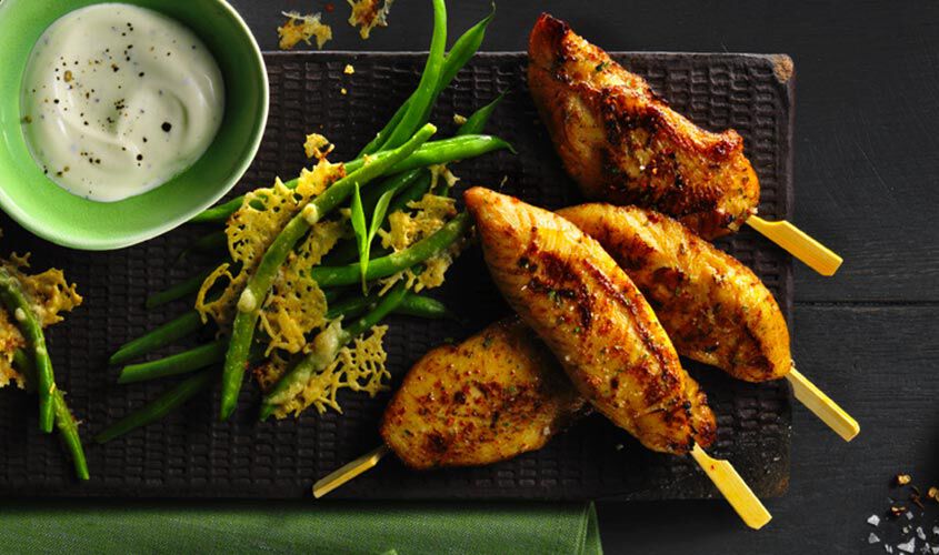 Haricots au parmesan, poulet et Skyr &agrave; l'ail